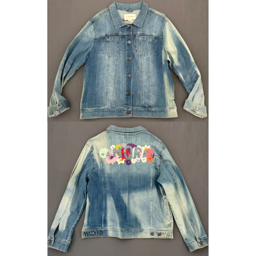 Pilcro By Anthropologie Denim Jacket Womens Large Blue Embroidered Floral Amore